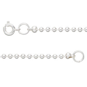 Chain 1pkg10 silver-plated ball, 2.4mm / springring clasp, steel 24 inch