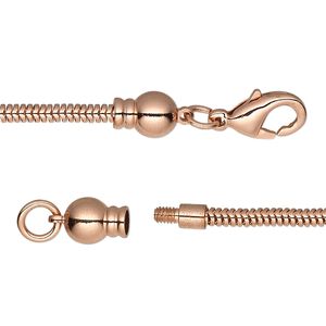 Chain 1pkg1 copper-plated snake, 2.6mm / lobster claw clasp / fits 3.5-6mm hole, Dione&reg; brass 24 inch