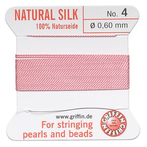 Thread, Griffin, silk, dark pink, size #4. Sold per 2-meter card (approximately 78 inches).
