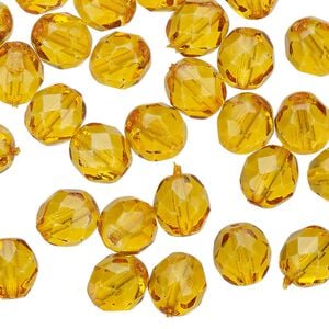 Bead 1pkg50 Czech fire-polished glass, 8mm faceted round, translucent dipped d&eacute;cor honey