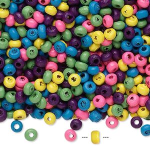 Bead mix, painted wood, mixed colors, 3x2mm rondelle. Sold per 90-gram pkg, approximately 9,000 beads.