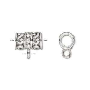 Bead 1pkg6 "pewter", 13x9mm filigree tube / closed loop, antiqued Dione&reg;