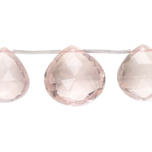 Rose quartz 1pkg3, top-drilled faceted puffed teardrop bead natural B+ grade, 15x15-17x17mm