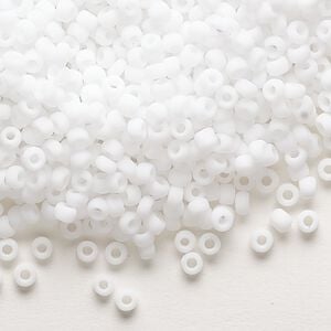 Seed bead, Dyna-Mites&trade;, glass, opaque matte white, #8 round. Sold per 40-gram pkg.