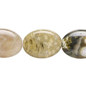 Ocean jasper 1pkg1, flat oval bead natural 15.5-16 inch 20x15mm