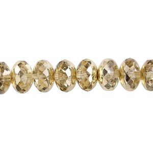 Bead, Czech fire-polished glass, metallic pale gold, 11x7mm faceted rondelle. Sold per 15-1/2" to 16" strand.