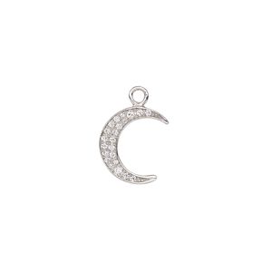 Charm, cubic zirconia and rhodium-plated sterling silver, clear, 12.5x10mm moon. Sold individually.