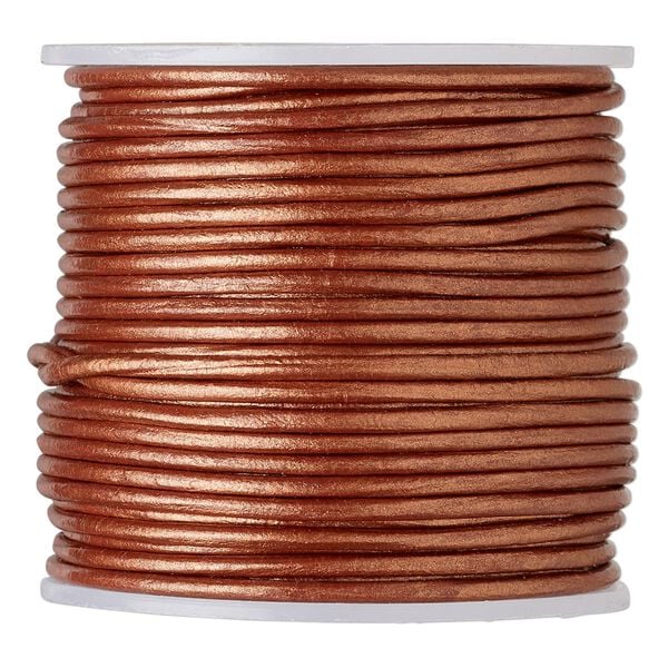 Cord, leather (coated), metallic brick red, 1.4-1.6mm round. Sold per 25-yard spool. image number 0