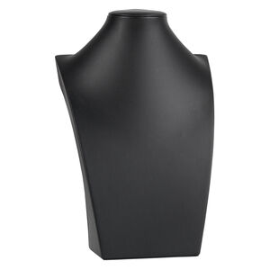 Display, necklace, leatherette, black, 10 x 6-1/2 x 3-3/4 inches. Sold individually.