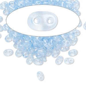 Seed bead, Preciosa Twin&trade; Czech glass, pkg/50g, 5x2.5mm oval, translucent light blue terra pearl clear, (08136).