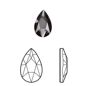 Flat back 24pk graphite foil back, Crystal Passions&reg; 14x9mm pear 2303