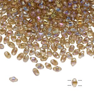 Bead, Preciosa Mini Twin&trade;, Mini Pressed Twin, Czech pressed glass, transparent rainbow light brown, 4x2.5mm oval with (2) 0.7mm holes. Sold per 250-gram pkg.