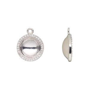 Drop, Almost Instant Jewelry&reg;, rhodium-plated sterling silver and cubic zirconia, clear, 14mm round with SS47 rivoli glue-in setting. Sold individually.