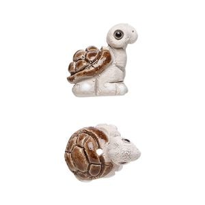 Bead, glazed ceramic, multicolored, 16x14mm hand-painted turtle. Sold per pkg of 2.