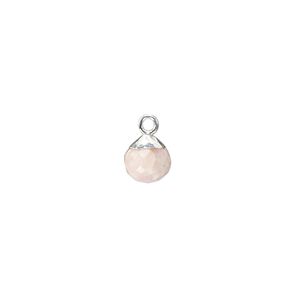 Drop 1pkg1, sterling silver / silver-plated copper / pink opal (natural), 7mm hand-cut faceted round