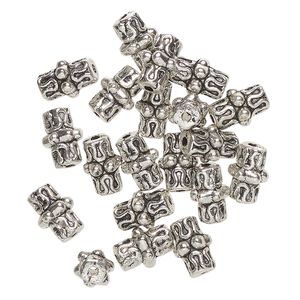 Bead 1pkg20 silver-finished "pewter", 10x6mm-10x7mm textured round tube, antique