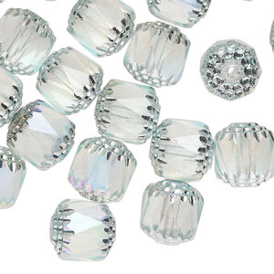 Bead 1pkg40 Czech dipped d&eacute;cor glass, light blue Apollo AB, 10mm round cathedral.