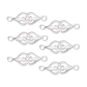 Link, sterling silver, 14x7mm double heart. Sold per pkg of 6.