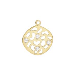Drop, cubic zirconia and gold-finished sterling silver, clear, 18mm single-sided cutout freeform. Sold individually.