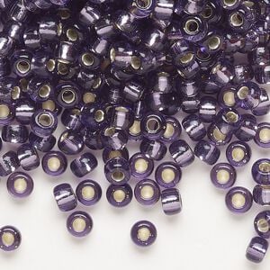 Seed bead, Miyuki, glass, pkg/25g, #6 rocaille, transparent silver-lined amethyst purple (RR-24).