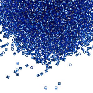 Seed bead, Delica&reg;, glass, pkg/7.5g, #15 round, transparent silver-lined cobalt (DBS-0047).