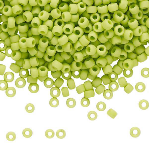 Seed bead, TOHO BEADS&reg;, glass, pkg/250g, #8 round, opaque frosted sour apple (TR-08-44F). image number 0