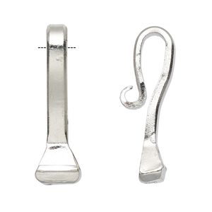 Drop, imitation rhodium-plated carbon steel, 27x8mm-29x8mm horseshoe nail with fancy curl. Sold per pkg of 4.