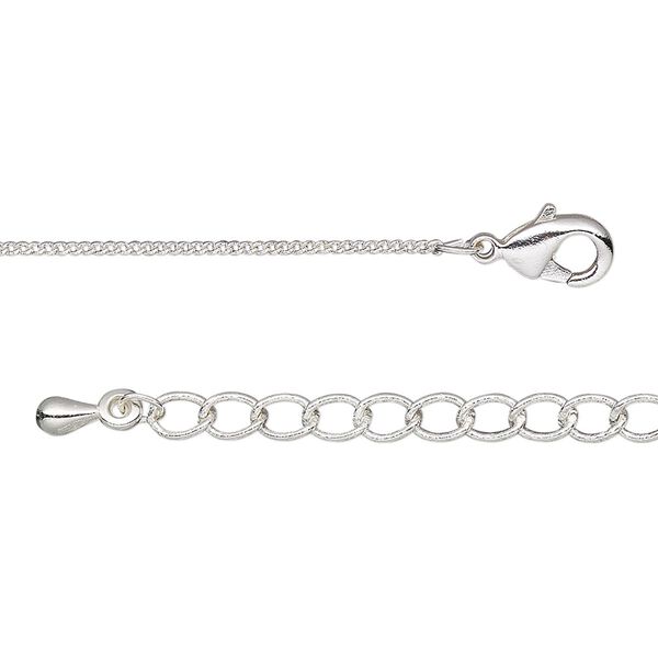 Chain 1pkg1 silver-plated curb, 1mm / lobster claw clasp, brass 18 inch image number 0