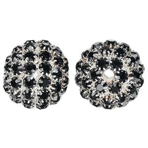 Bead 1pkg1 silver-plated, 27mm ball / 5mm chatons, brass / black rhinestone