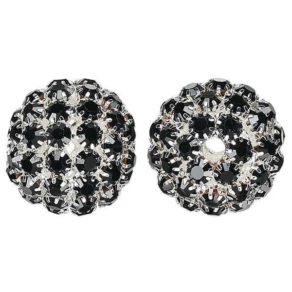 Bead 1pkg1 silver-plated, 27mm ball / 5mm chatons, brass / black rhinestone image number 0