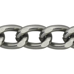 Chain 1pkg1 curb, 7mm, aluminum / anodized gunmetal 25 foot unfinished