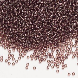 Seed bead, Miyuki, glass, pkg/250g, #15 rocaille, transparent silver-lined dark smoky amethyst (RR-13).