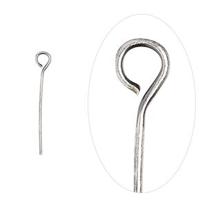 Eye pin 1pkg100 silver-plated, 0.75 inch, 24 gauge brass antique