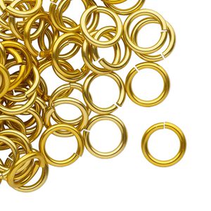 Jump ring 1pkg100 aluminum, 10mm round, 15 gauge / 7.2mm inside diameter / gold