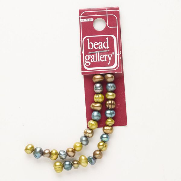 Pearl mix 1pkg1, cultured freshwater pearl (dyed), 6 inches, mixed colors, 6-8mm semi-round, C+ grade. image number 0
