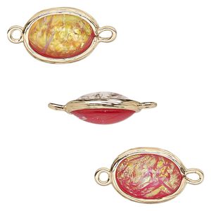 Link, Opalized Ice&trade;, "opal" (resin) and gold-finished brass, orange, 16x12mm double-sided oval. Sold per pkg of 4.