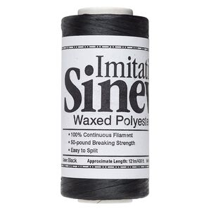 Cord, imitation sinew (waxed polyester) 1pkg1, black, 2mm, 50-pound test, 400-foot spool.