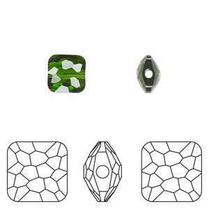 Bead 1pkg4 fern green, Crystal Passions&reg; 8mm puffed square 5035