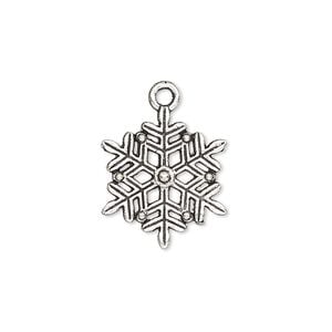 Charm, antique silver-plated "pewter" (zinc-based alloy), 19x17mm double-sided snowflake. Sold per pkg of 10.