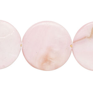 Mother-of-pearl shell 1pkg1, puffed flat round bead 15 inch pale pink 25mm