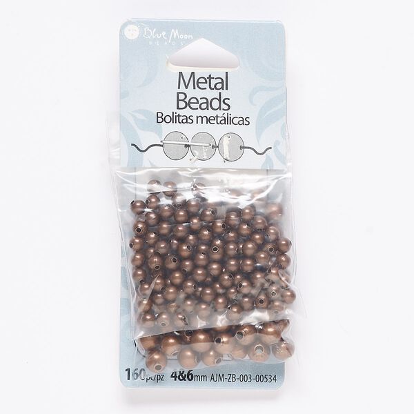 Bead mix 1pkg160 copper-finished, 4-6mm round, steel antique image number 0
