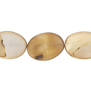 Mother-of-pearl shell 1pkg1, flat oval bead 15 inch golden light brown 18x13mm-18x14mm