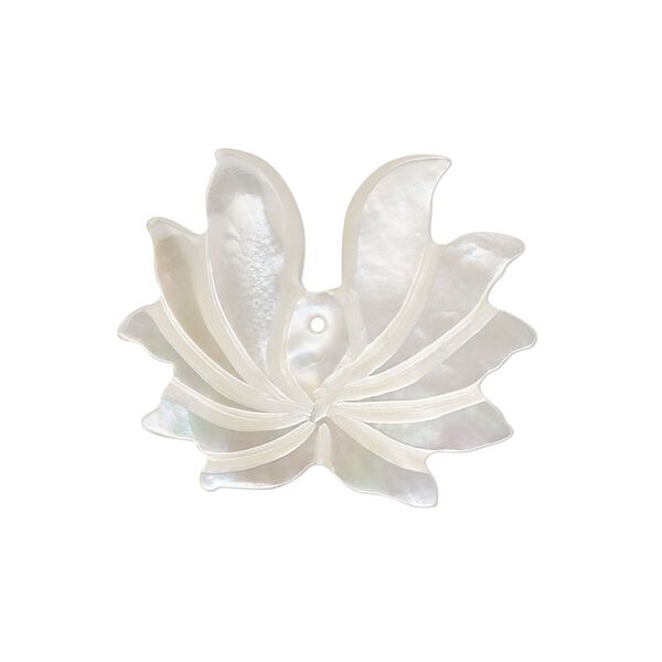 Drop, mother-of-pearl shell (natural) 1pkg1, white, 29x25mm hand-carved lotus. image number 0