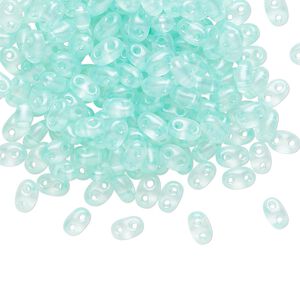 Seed bead, Preciosa Twin&trade; Czech glass, pkg/250g, 5x2.5mm oval, transparent mint green terra pearl clear, (08158).