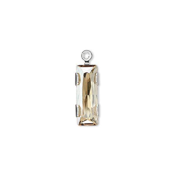 Drop 1pk crystal golden shadow silver plate, Crystal Passions&reg; 19x6mm rectangle 11004 image number 0