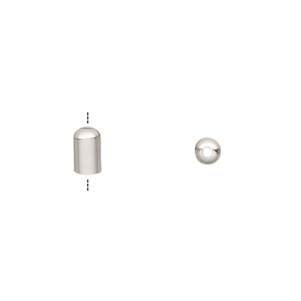 Cord end 1pkg100 silver-plated, 6.5x4mm / 3mm inside diameter, brass image number 0