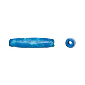Bead, bone (dyed), turquoise blue and beige, 25x6mm-25x8mm hand-cut hairpipe, Mohs hardness 2-1/2. Sold per pkg of 16.