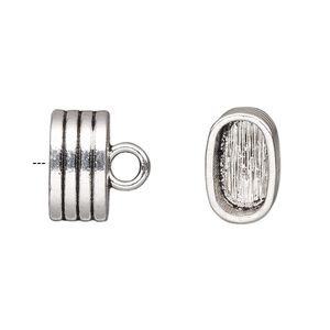 Cord end glue-in 1pkg4 "pewter", 15x9.5mm ribbed oval / 12.5x7mm inside diameter, antiqued / silver-finished