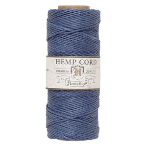 Cord, Hemptique&reg;, polished hemp, blue, 1mm diameter, 20-pound test. Sold per 205-foot spool.