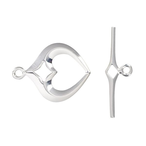 Clasp toggle 1pkg1 sterling silver, 18.5x18mm heart, 1-strand image number 0